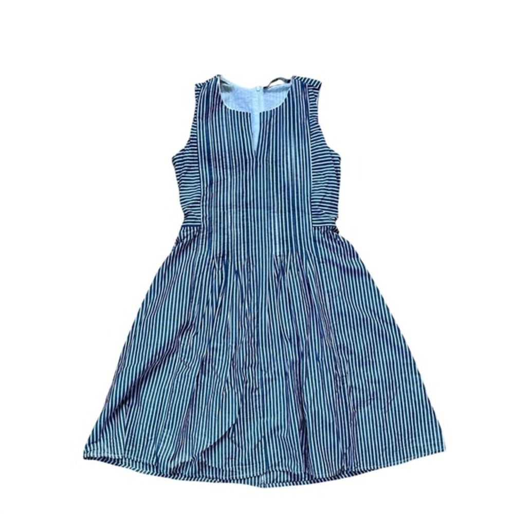 Spring Summer Classic Nautical Costal Striped Blue White 100% Cotton Dress Sz XS